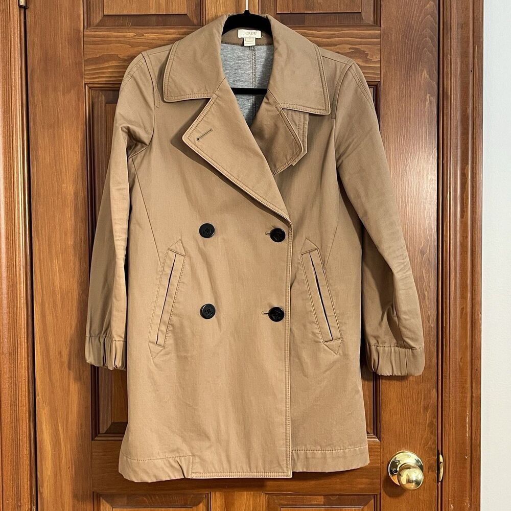 J Crew Tan Double Breasted Cotton Trench Coat Size 2 Nautical Buttons